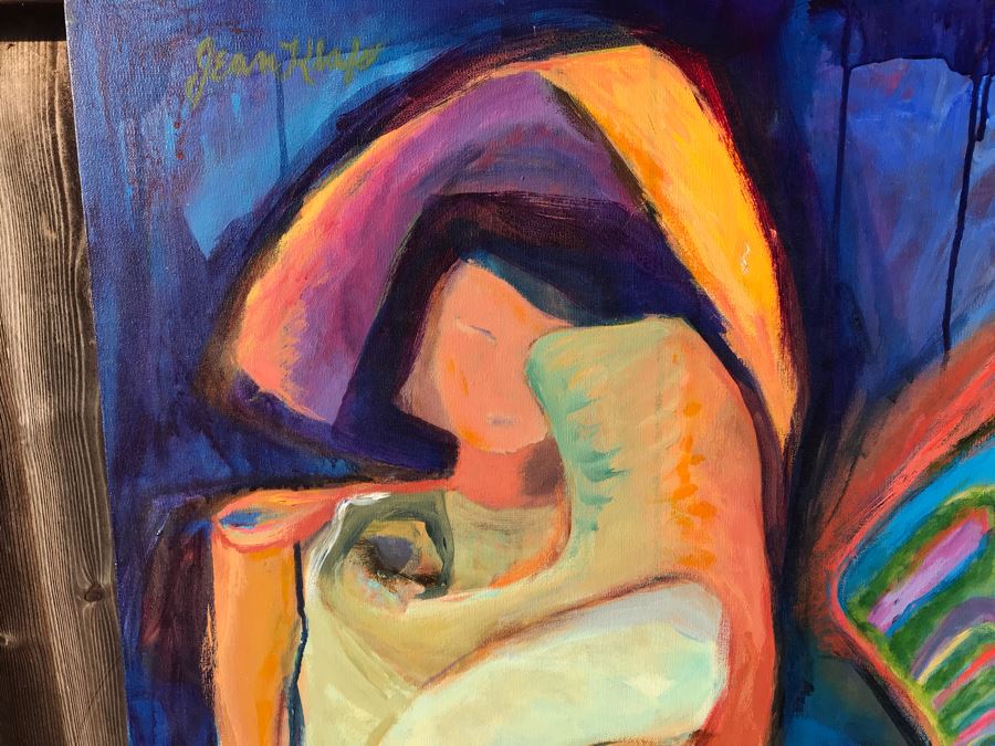 Original Jean Klafs Abstract Expressionist Framed Painting On Canvas Titled '2 Figures' 48 X 36 [Photo 7]