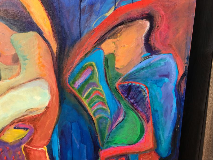 Original Jean Klafs Abstract Expressionist Framed Painting On Canvas Titled '2 Figures' 48 X 36 [Photo 8]