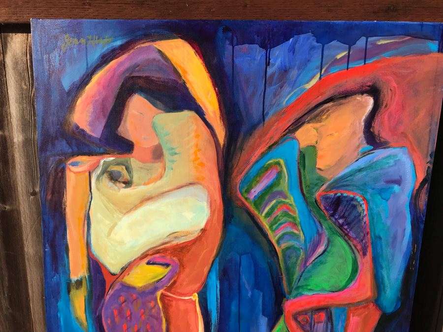 Original Jean Klafs Abstract Expressionist Framed Painting On Canvas Titled '2 Figures' 48 X 36 [Photo 3]