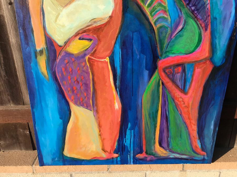 Original Jean Klafs Abstract Expressionist Framed Painting On Canvas Titled '2 Figures' 48 X 36 [Photo 5]