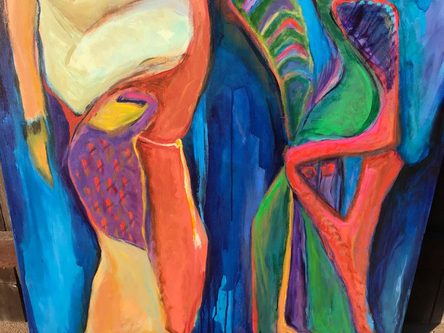 Original Jean Klafs Abstract Expressionist Framed Painting On Canvas Titled '2 Figures' 48 X 36 [Photo 9]