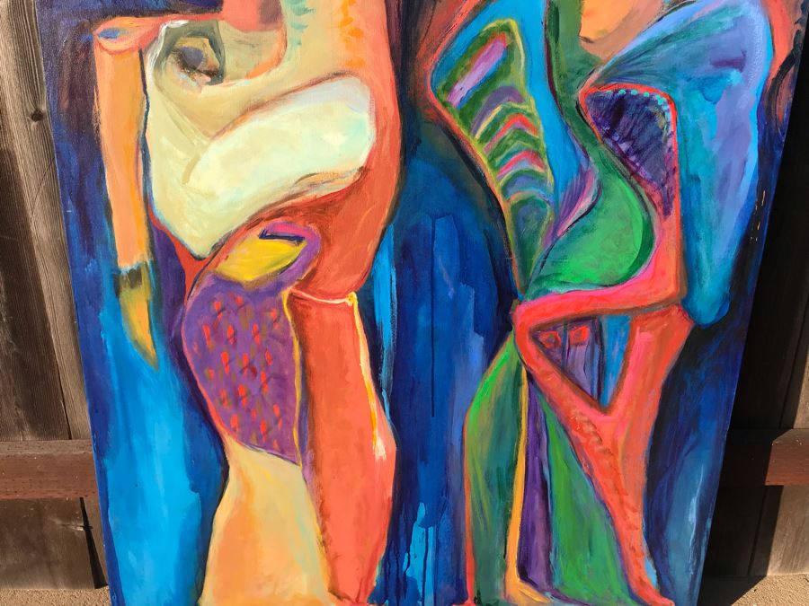 Original Jean Klafs Abstract Expressionist Framed Painting On Canvas Titled '2 Figures' 48 X 36 [Photo 4]