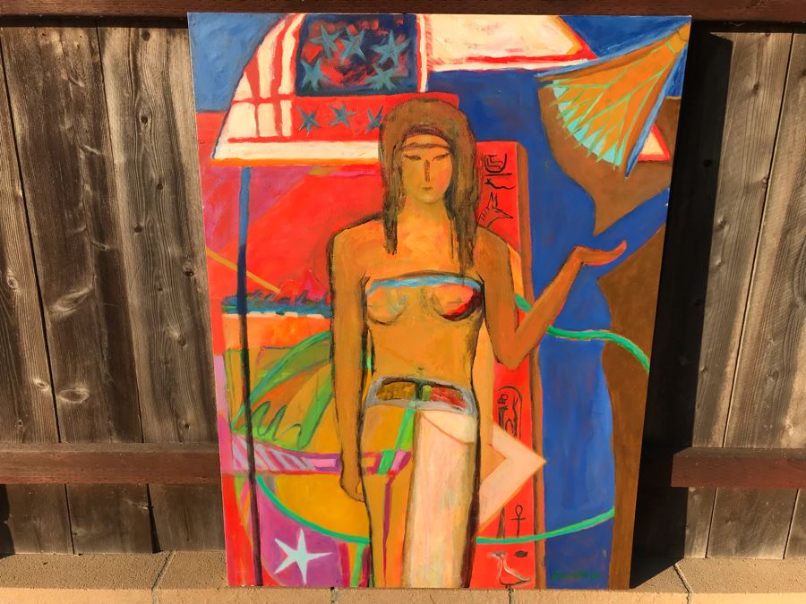 Original Jean Klafs Abstract Expressionist Painting On Canvas Titled 'Modern Isis' 48 X 36 [Photo 2]