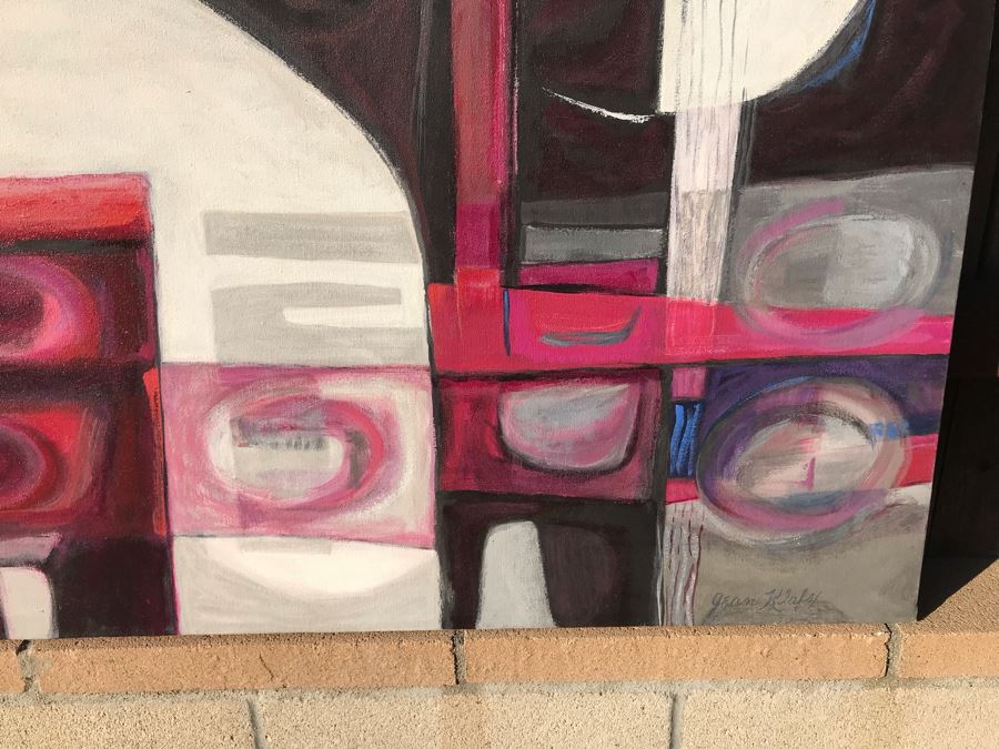 Original Jean Klafs Abstract Expressionist Painting On Canvas Titled 'Kowloon Junk' 52 X 36 [Photo 6]