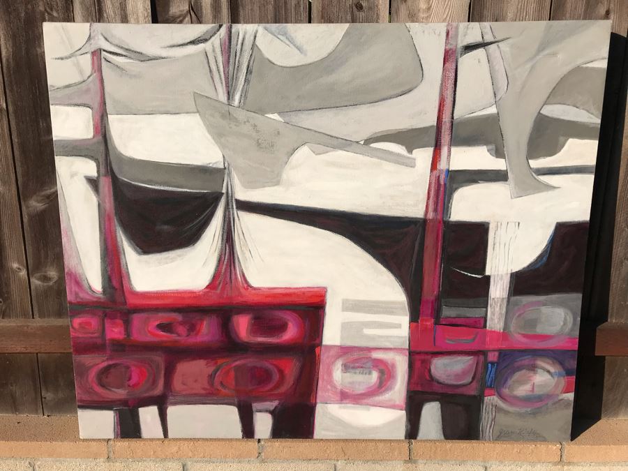 Original Jean Klafs Abstract Expressionist Painting On Canvas Titled 'Kowloon Junk' 52 X 36 [Photo 3]