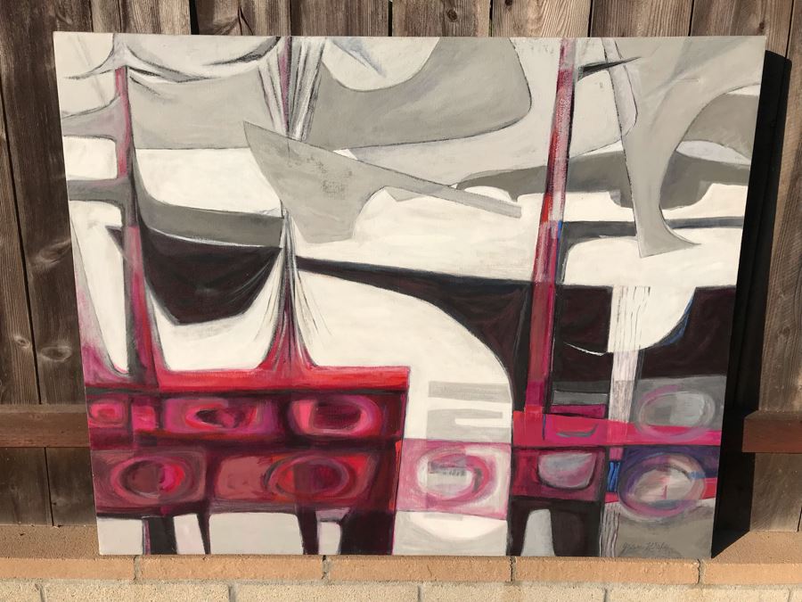 Original Jean Klafs Abstract Expressionist Painting On Canvas Titled 'Kowloon Junk' 52 X 36 [Photo 2]