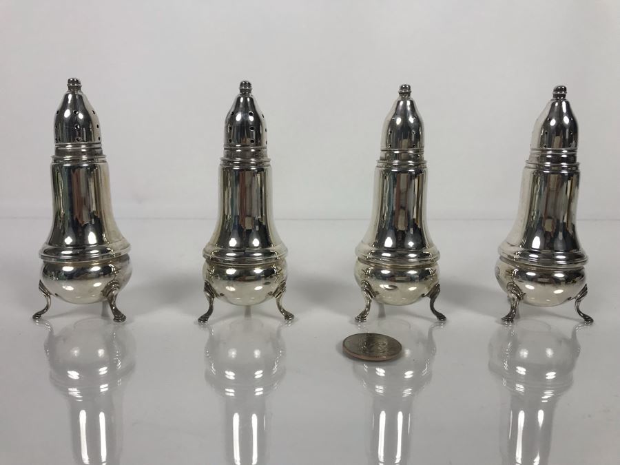Set Of Four Sterling Silver Weighted Footed Salt Shakers By Lord Silver Inc 4.25H [Photo 2]