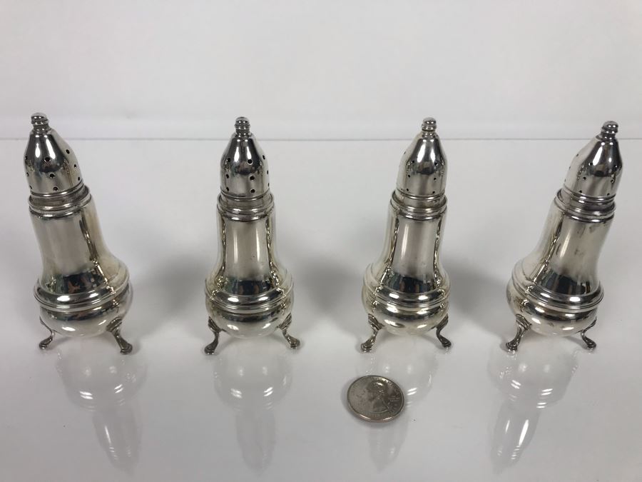 Set Of Four Sterling Silver Weighted Footed Salt Shakers By Lord Silver Inc 4.25H [Photo 3]