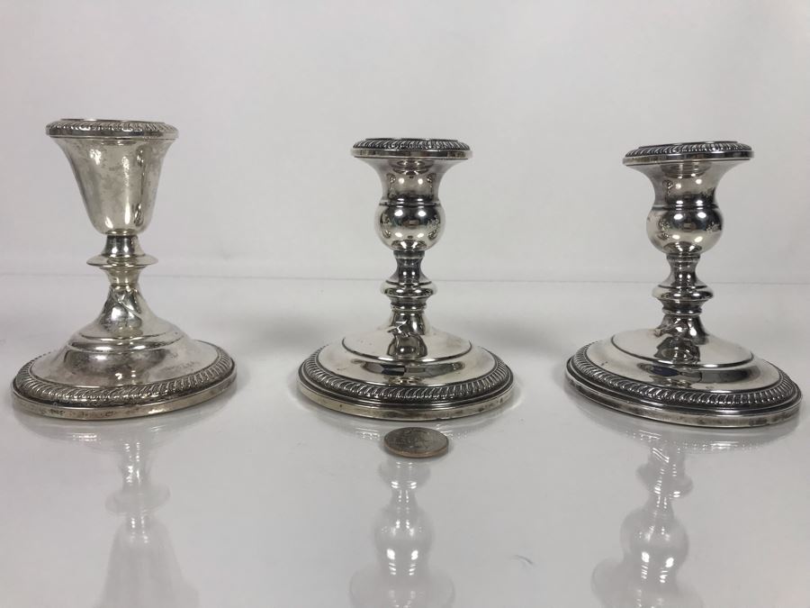 Set Of Three Sterling Silver Weighted Candle Holders By Fisher 4.5H [Photo 1]