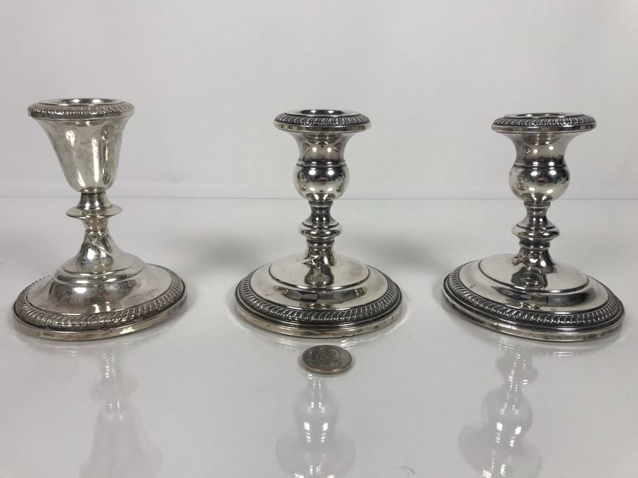 Set Of Three Sterling Silver Weighted Candle Holders By Fisher 4.5H [Photo 2]