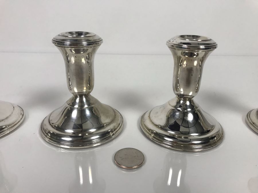 Set Of Four Sterling Silver Weighted Candle Holders By John Wanamaker 3.5H [Photo 3]