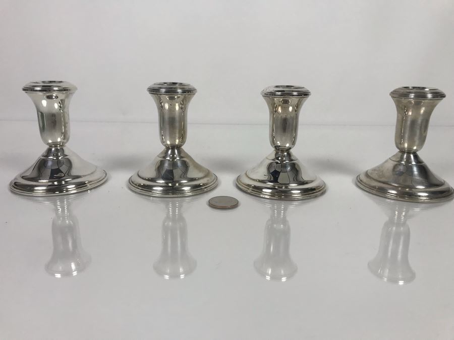 Set Of Four Sterling Silver Weighted Candle Holders By John Wanamaker 3.5H [Photo 2]