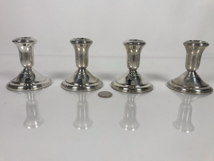 Set Of Four Sterling Silver Weighted Candle Holders By John Wanamaker 3.5H [Photo 1]