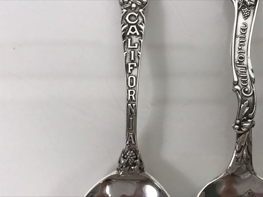 Pair Of Ornate Vintage Sterling Silver California Tourist Spoons From Riverside And San Bernardino (Sterling Weight: 42.8g, Silver Value: $33) [Photo 10]