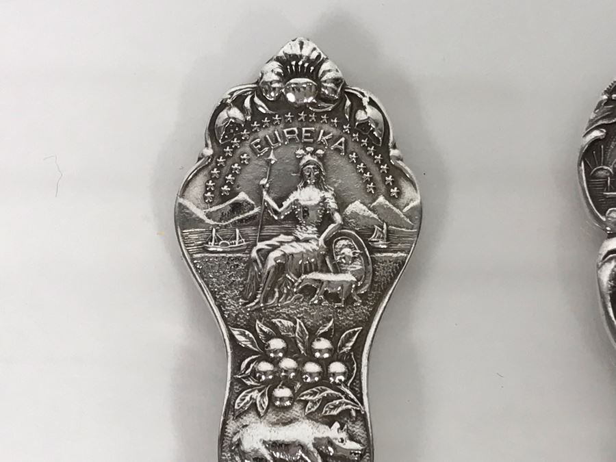 Pair Of Ornate Vintage Sterling Silver California Tourist Spoons From Riverside And San Bernardino (Sterling Weight: 42.8g, Silver Value: $33) [Photo 8]
