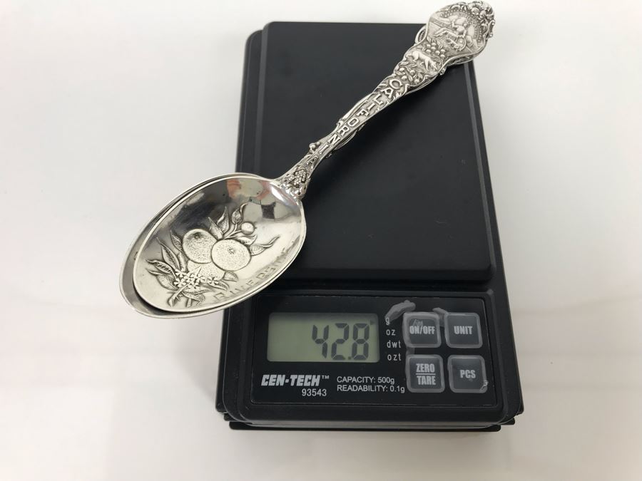 Pair Of Ornate Vintage Sterling Silver California Tourist Spoons From Riverside And San Bernardino (Sterling Weight: 42.8g, Silver Value: $33) [Photo 19]