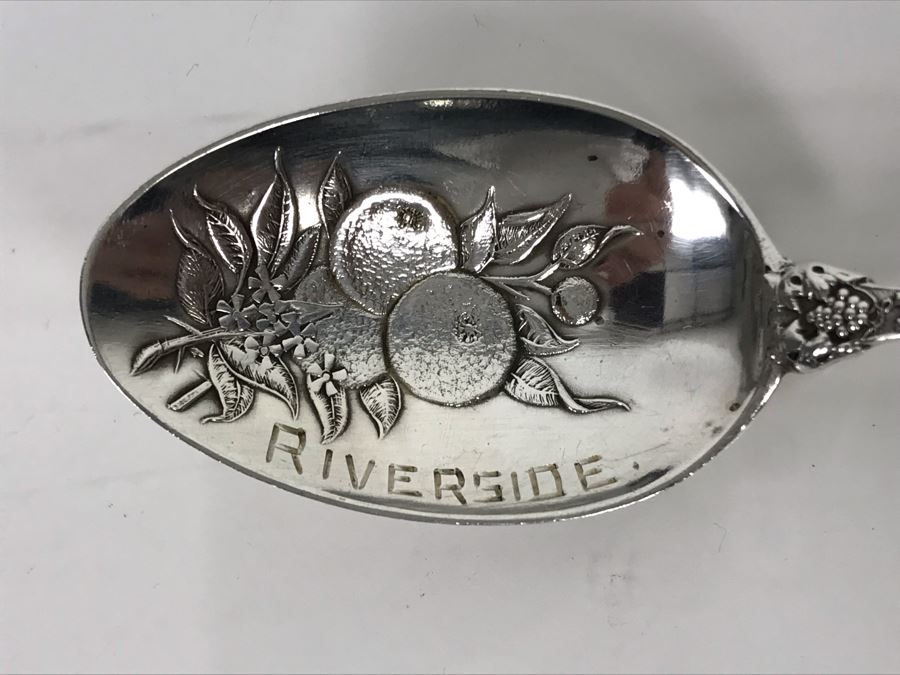 Pair Of Ornate Vintage Sterling Silver California Tourist Spoons From Riverside And San Bernardino (Sterling Weight: 42.8g, Silver Value: $33) [Photo 11]
