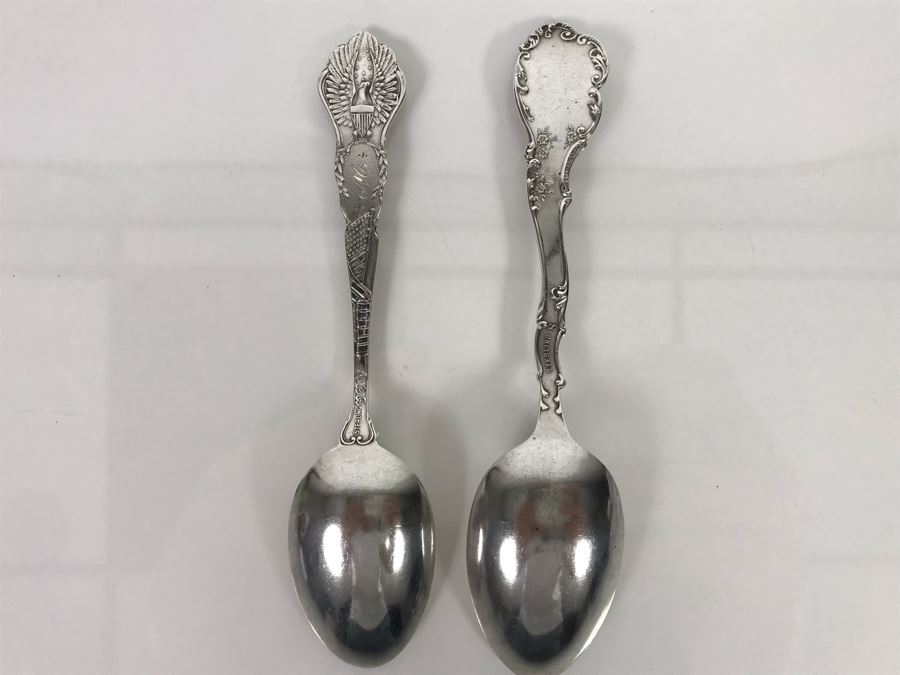 Pair Of Ornate Vintage Sterling Silver California Tourist Spoons From Riverside And San Bernardino (Sterling Weight: 42.8g, Silver Value: $33) [Photo 13]