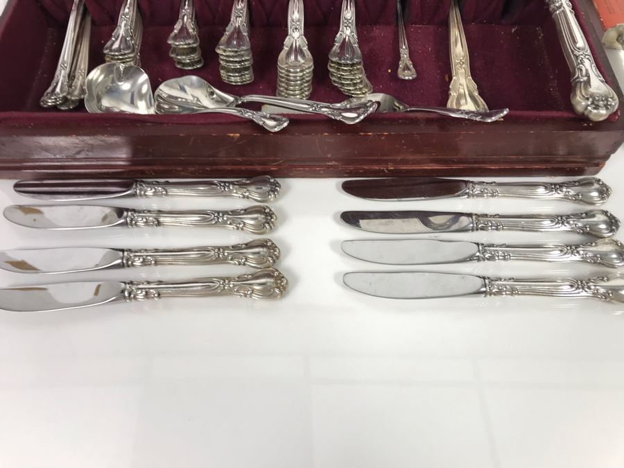 Sterling Silver Gorham Flatware Set With Sterling Serving Pieces In