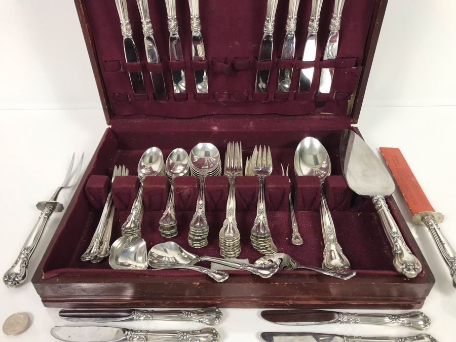 Sterling Silver Gorham Flatware Set With Sterling Serving Pieces In