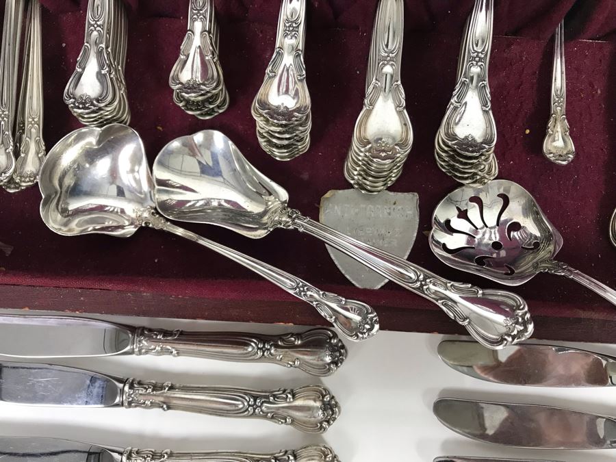 Sterling Silver Gorham Flatware Set With Sterling Serving Pieces In Wooden Silver Storage Chest