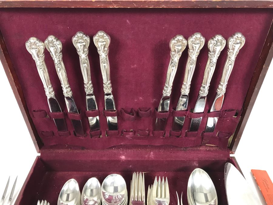 Sterling Silver Gorham Flatware Set With Sterling Serving Pieces In Wooden Silver Storage Chest (Sterling Weight: 1,851g, Silver Value: $1,462) (Total Replacement Retail Value: $8,451) - See Listing For Details [Photo 6]