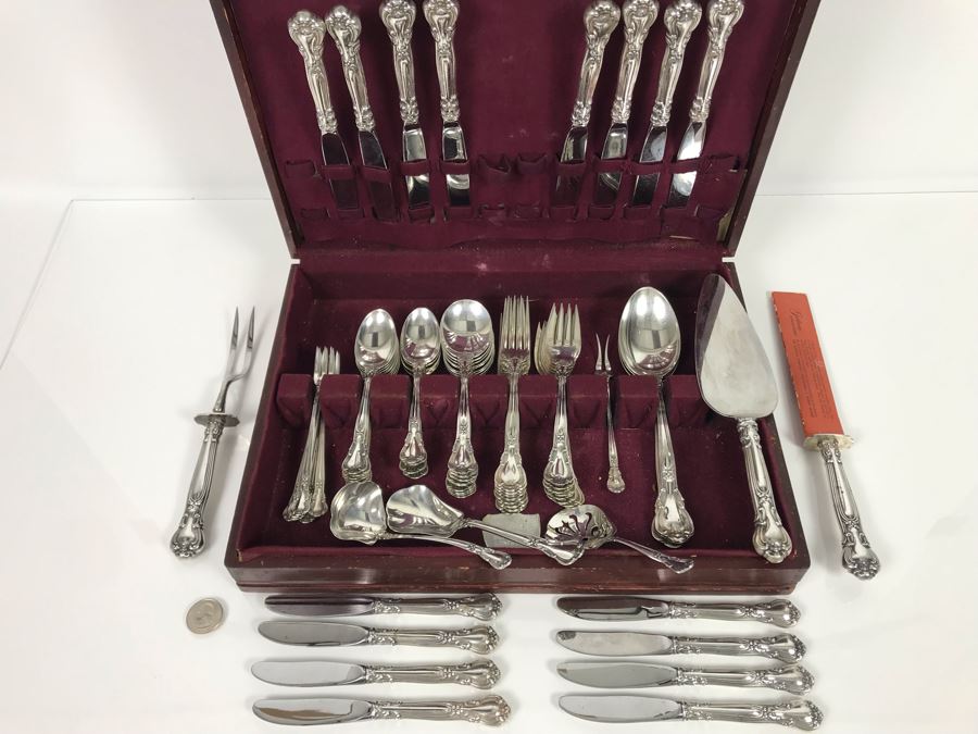 Sterling Silver Gorham Flatware Set With Sterling Serving Pieces In Wooden Silver Storage Chest (Sterling Weight: 1,851g, Silver Value: $1,462) (Total Replacement Retail Value: $8,451) - See Listing For Details [Photo 14]