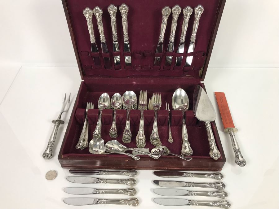 Sterling Silver Gorham Flatware Set With Sterling Serving Pieces In Wooden Silver Storage Chest (Sterling Weight: 1,851g, Silver Value: $1,462) (Total Replacement Retail Value: $8,451) - See Listing For Details [Photo 1]