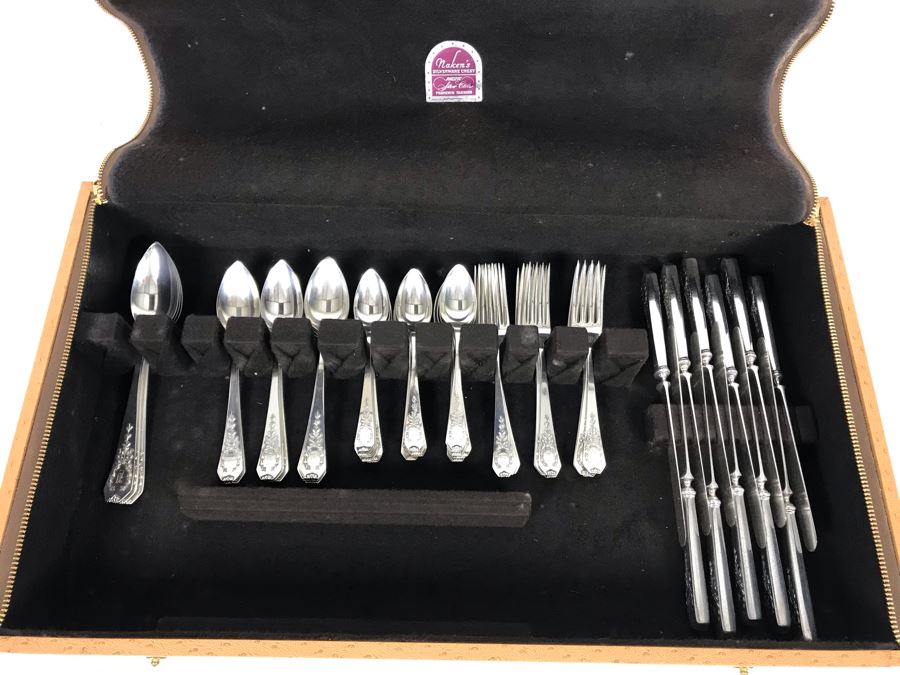 Antique Sterling Silver Flatware Set With Silverware Chest - Madam Jumel Pattern 1909 Patent By Whiting Manufacturing Co (Sterling Weight: 1,694g, Silver Value: $1,338) (Total Replacement Retail Value: $2,686) - See Listing For Details