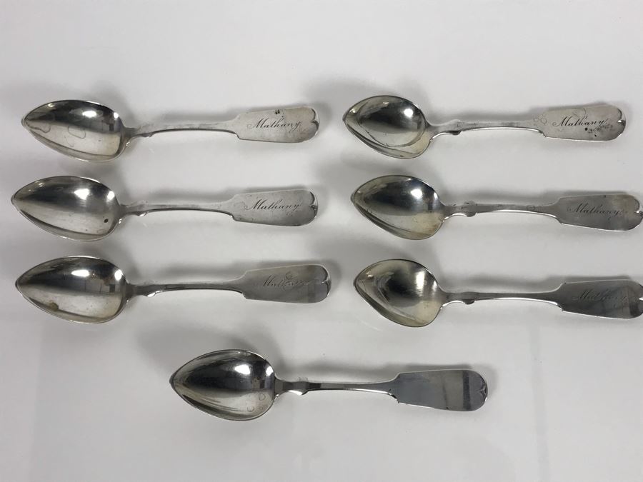(7) Antique 1800s H&S Sterling Silver Spoons (Sterling Weight: 97g, Silver Value: $76)