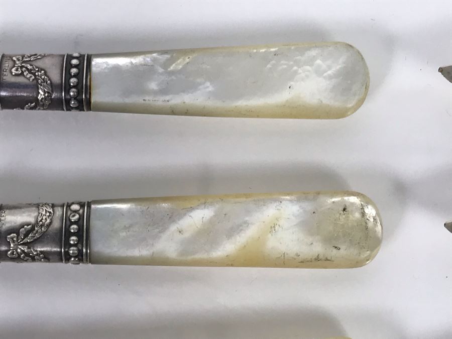 Set Of Eight Antique Sterling Silver And Mother Of Pearl Handled Knives [Photo 7]