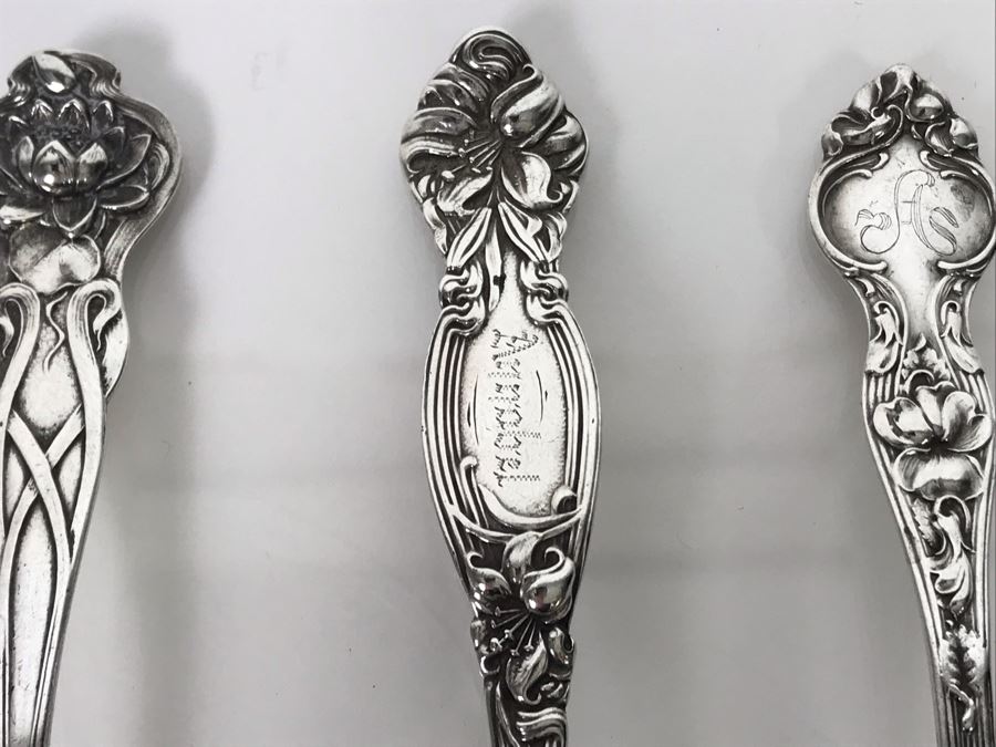 (7) Ornate Antique Art Nouveau Sterling Silver Spoons (Sterling Weight: 129g, Silver Value: $101) [Photo 11]