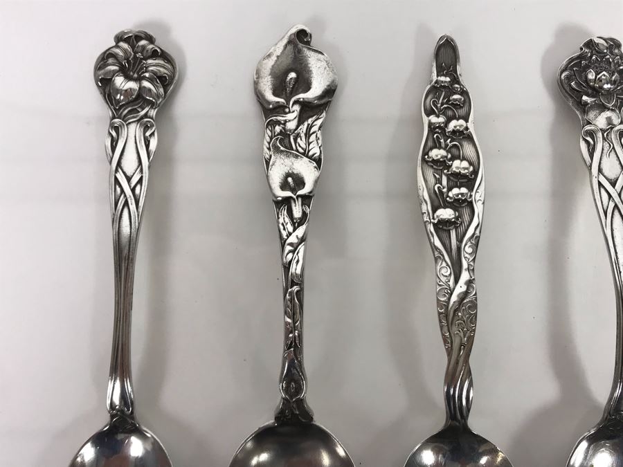 (7) Ornate Antique Art Nouveau Sterling Silver Spoons (Sterling Weight: 129g, Silver Value: $101) [Photo 4]