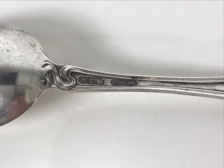 (7) Ornate Antique Art Nouveau Sterling Silver Spoons (Sterling Weight: 129g, Silver Value: $101) [Photo 16]