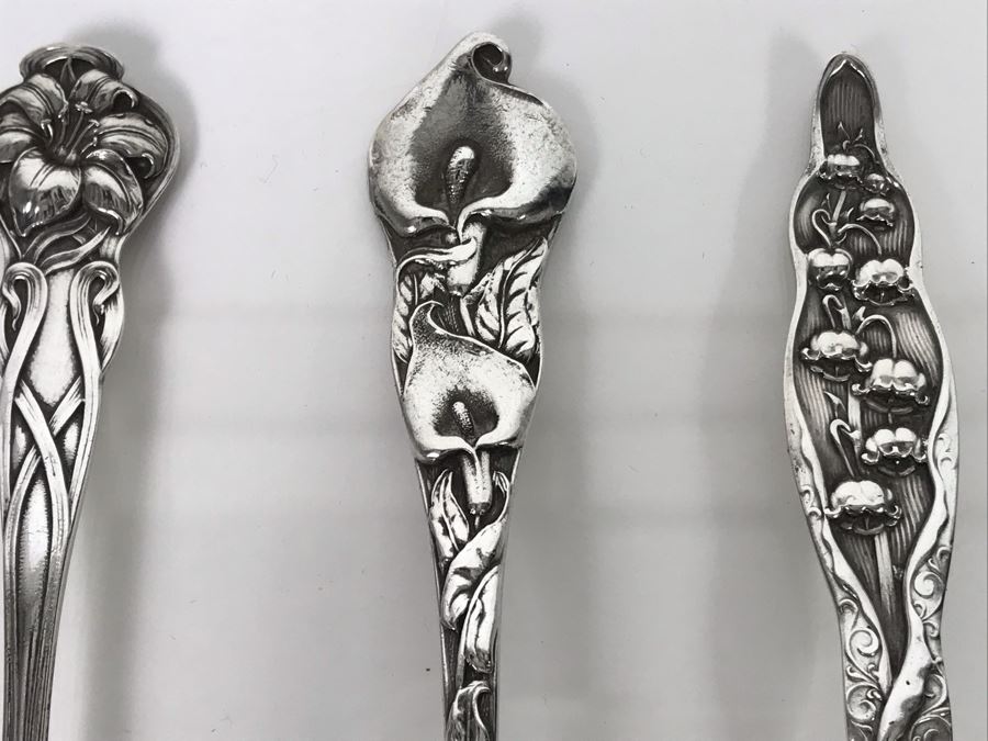 (7) Ornate Antique Art Nouveau Sterling Silver Spoons (Sterling Weight: 129g, Silver Value: $101) [Photo 8]