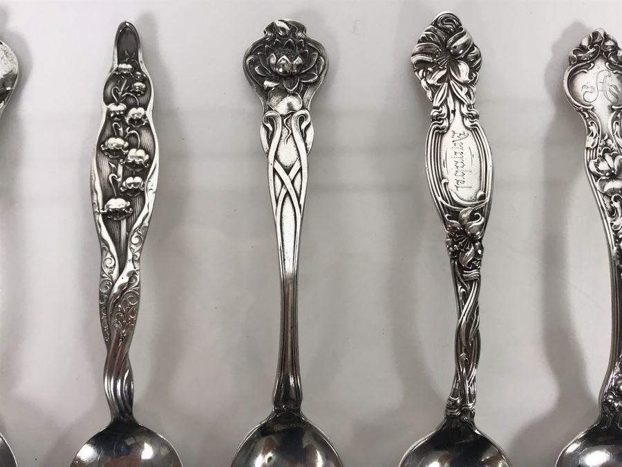 (7) Ornate Antique Art Nouveau Sterling Silver Spoons (Sterling Weight: 129g, Silver Value: $101) [Photo 5]