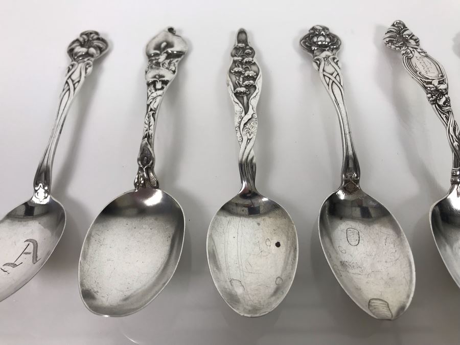 (7) Ornate Antique Art Nouveau Sterling Silver Spoons (Sterling Weight: 129g, Silver Value: $101) [Photo 15]