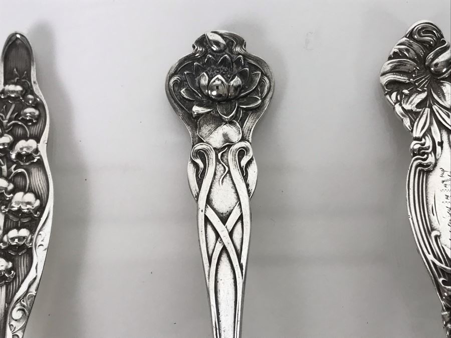 (7) Ornate Antique Art Nouveau Sterling Silver Spoons (Sterling Weight: 129g, Silver Value: $101) [Photo 10]