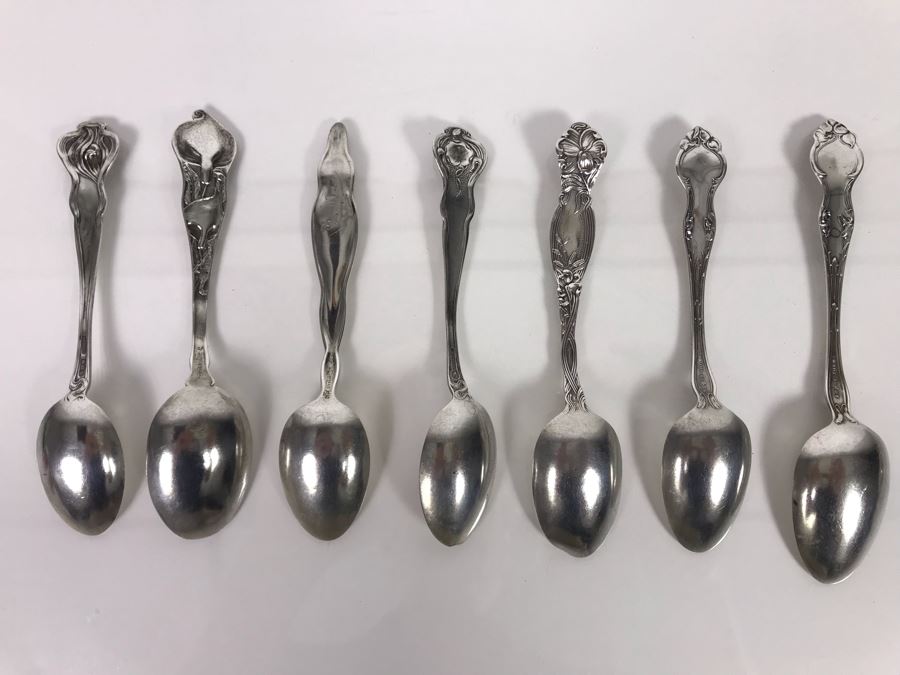 (7) Ornate Antique Art Nouveau Sterling Silver Spoons (Sterling Weight: 129g, Silver Value: $101) [Photo 2]