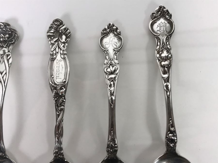 (7) Ornate Antique Art Nouveau Sterling Silver Spoons (Sterling Weight: 129g, Silver Value: $101) [Photo 6]