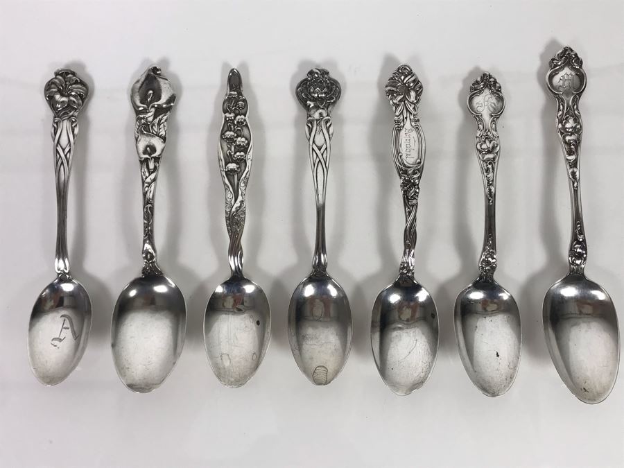 (7) Ornate Antique Art Nouveau Sterling Silver Spoons (Sterling Weight: 129g, Silver Value: $101) [Photo 3]