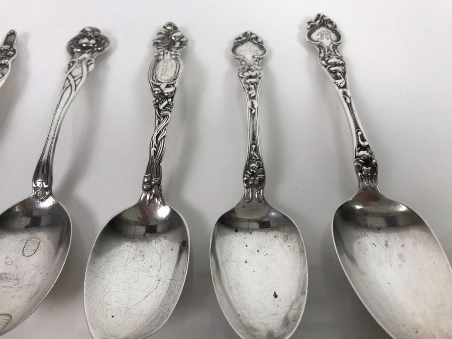 (7) Ornate Antique Art Nouveau Sterling Silver Spoons (Sterling Weight: 129g, Silver Value: $101) [Photo 14]