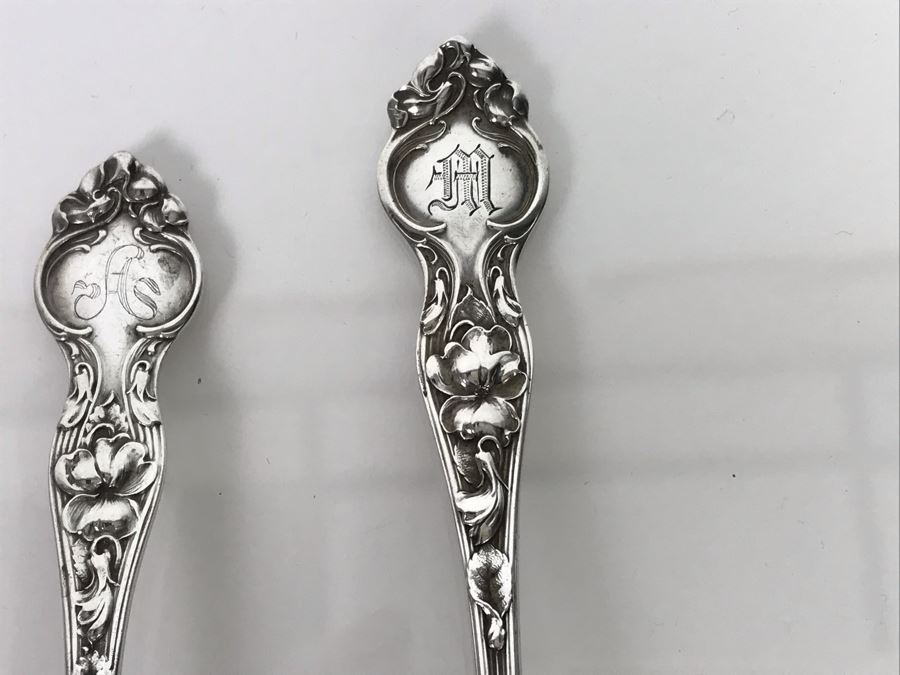 (7) Ornate Antique Art Nouveau Sterling Silver Spoons (Sterling Weight: 129g, Silver Value: $101) [Photo 13]
