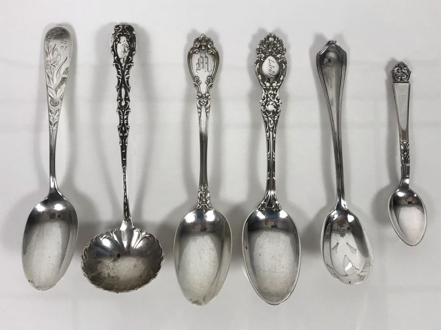 (6) Antique Vintage Sterling Silver Spoons (Sterling Weight: 119g, Silver Value: $94) [Photo 1]