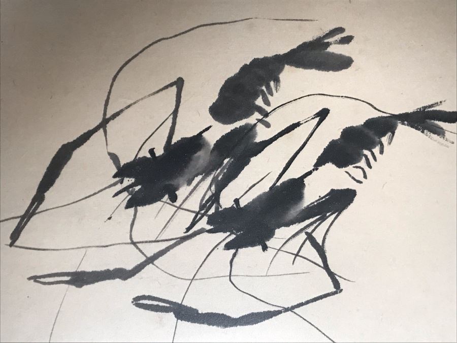 Framed Original Signed Chinese Ink Drawing Of Crawfish 10 X 8.5 (San Juan Capistrano Estate) [Photo 6]