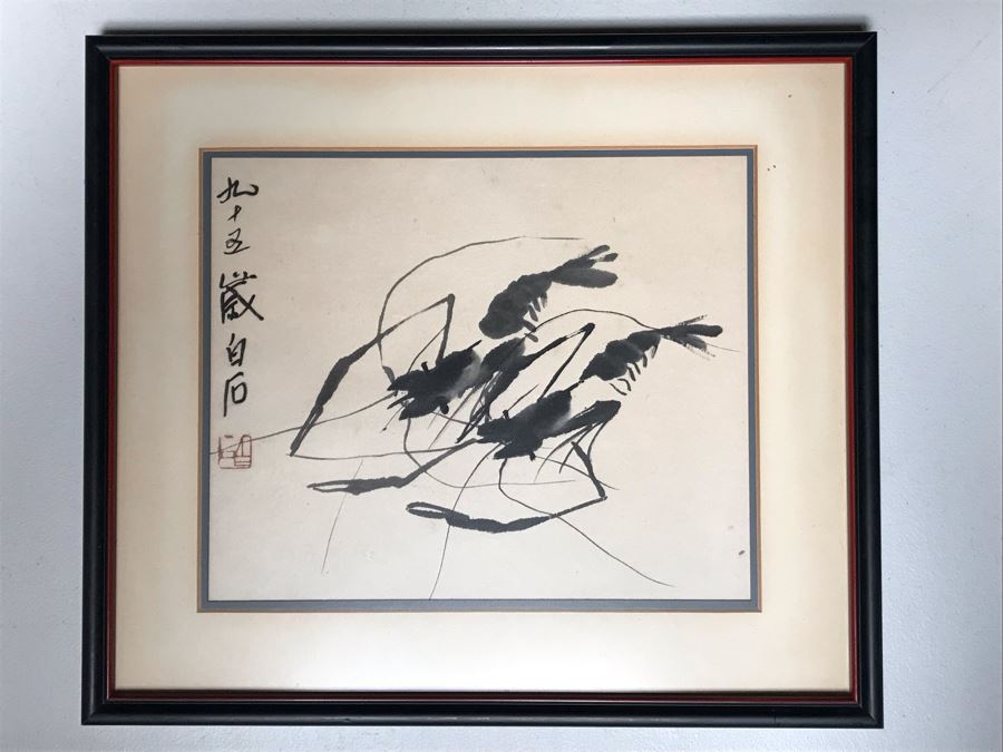 Framed Original Signed Chinese Ink Drawing Of Crawfish 10 X 8.5 (San Juan Capistrano Estate) [Photo 3]