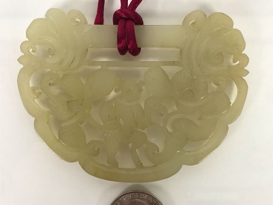 Vintage Carved Jade Jadeite Pendant Necklace From Former Miss Texas 3.5 X 2.5 [Photo 4]