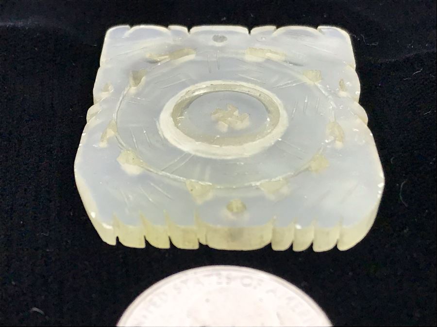 Vintage Carved Jade Jadeite Pendant From Former Miss Texas (Disc In Middle Spins) 1.5 X 2 [Photo 5]