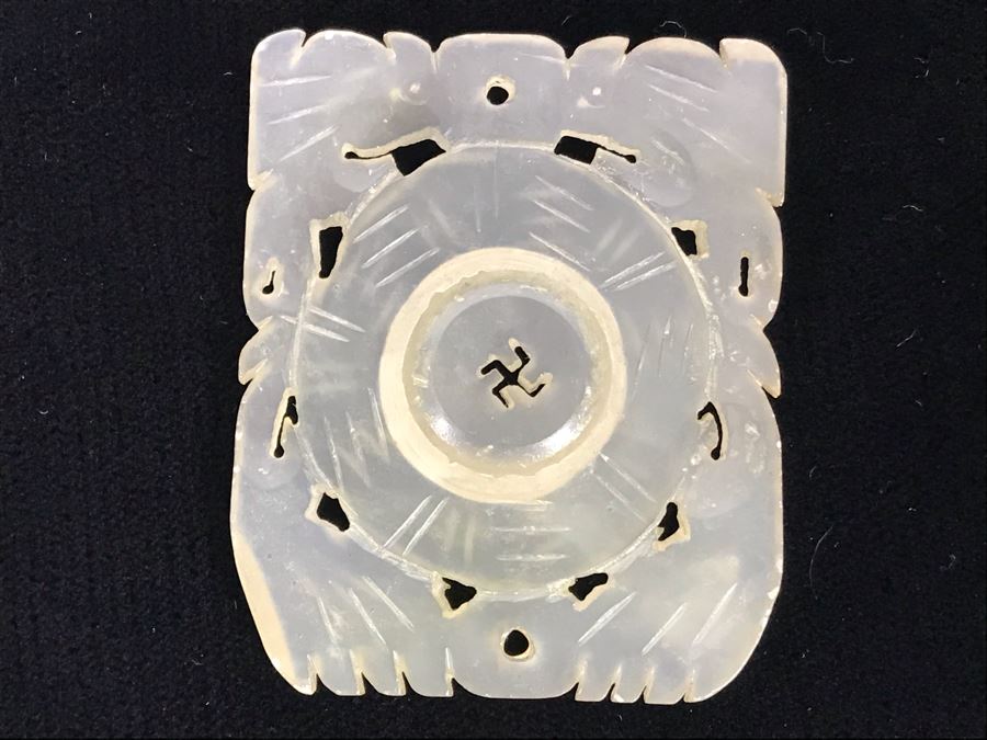 Vintage Carved Jade Jadeite Pendant From Former Miss Texas (Disc In Middle Spins) 1.5 X 2 [Photo 3]