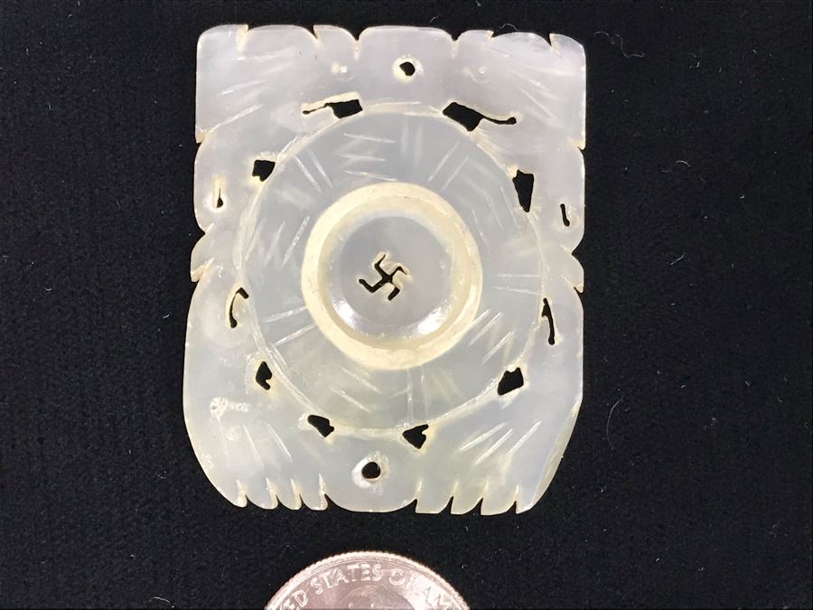 Vintage Carved Jade Jadeite Pendant From Former Miss Texas (Disc In Middle Spins) 1.5 X 2 [Photo 6]